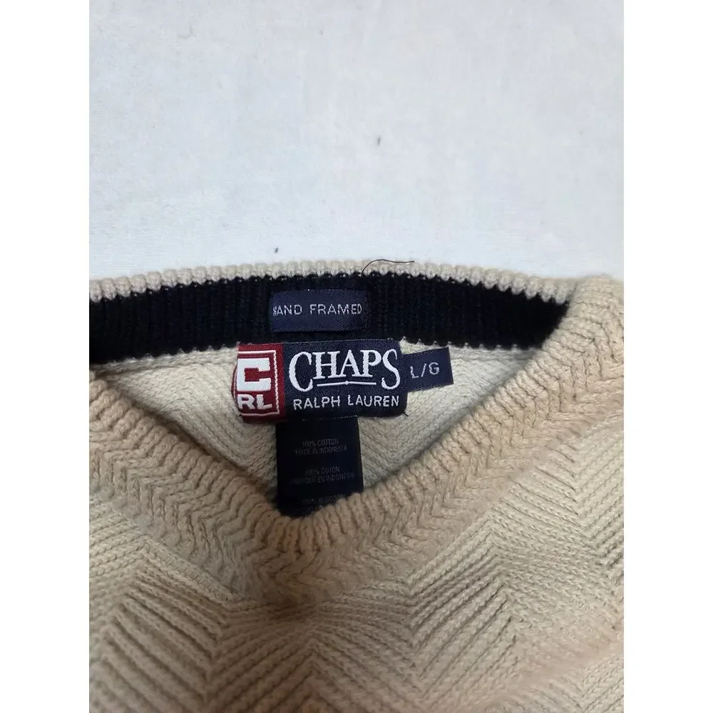 Chaps Ralph Lauren Hand Framed Tan Sweater Men's Size L